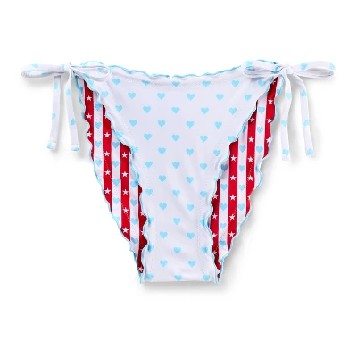 Women's Heart Print Reversible Ruffle Edge Low Rise High-Leg Cheeky Side-Tie Bikini Bottom - Wild Fable™ Red/White/Blue 9 Women's Heart Print Reversible Ruffle Edge Low Rise High-Leg Cheeky Side-Tie Bikini Bottom - Wild Fable™ Red/White/Blue - Image 7