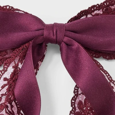 Satin Ribbon/Floral Lace Bow Hair Barrette - Wild Fable™ Burgundy 4 Satin Ribbon/Floral Lace Bow Hair Barrette - Wild Fable™ Burgundy - Image 2