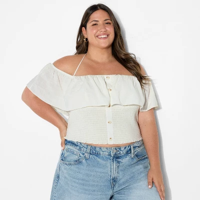 Women's Smocked Ruffle Sleeve Open-Neck Halter Top - Wild Fable™ Off-White 5 Women's Smocked Ruffle Sleeve Open-Neck Halter Top - Wild Fable™ Off-White - Image 3