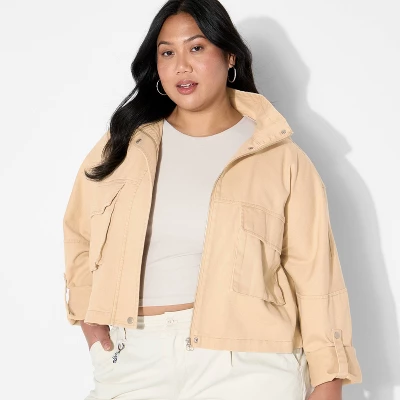 Women's Hooded Cropped Chore Fashion Jacket - Wild Fable™ Beige 6 Women's Hooded Cropped Chore Fashion Jacket - Wild Fable™ Beige - Image 4