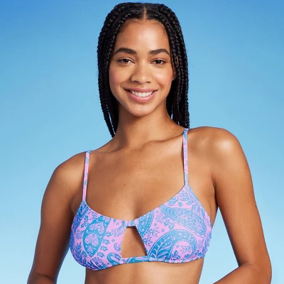 Women's Paisley Print Cut Out Bralette Bikini Top - Wild Fable™ Blue/Pink 4 Women's Paisley Print Cut Out Bralette Bikini Top - Wild Fable™ Blue/Pink - Image 2