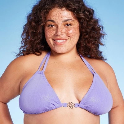 Women's Flower Charm Lurex Plisse Textured Triangle Bikini Top - Wild Fable™ Purple 4 Women's Flower Charm Lurex Plisse Textured Triangle Bikini Top - Wild Fable™ Purple - Image 2