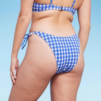 Women's Side-Tie Ultra High Leg Super Cheeky Bikini Bottom - Wild Fable™ Cobalt Blue Gingham Print 6 Women's Side-Tie Ultra High Leg Super Cheeky Bikini Bottom - Wild Fable™ Cobalt Blue Gingham Print - Image 4