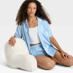 Women's Satin Short Sleeve Notch Collar Shirt And Shorts Pajama Set - Wild Fable™ -Wild Fable Store GUEST 304824d8 4986 407c 9762 d11210b051b3