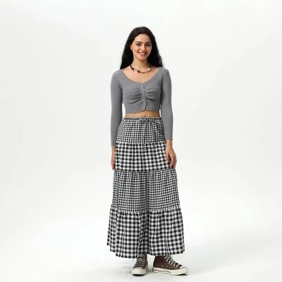 Women's Elastic Waistband Maxi Skirt - Wild Fable™ Black Gingham 4 Women's Elastic Waistband Maxi Skirt - Wild Fable™ Black Gingham - Image 2