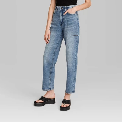 Women's High-Rise 90's Relaxed Slashed Straight Jeans - Wild Fable™ Medium Wash 3 Women's High-Rise 90's Relaxed Slashed Straight Jeans - Wild Fable™ Medium Wash