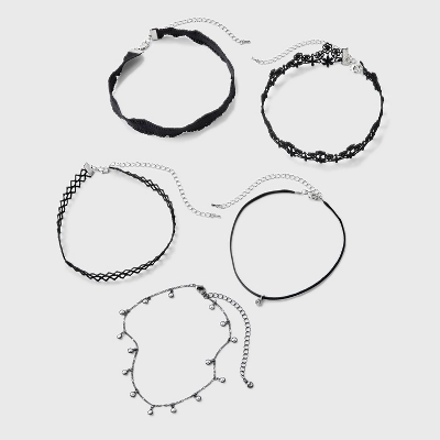 Lace Chain & Bead Choker Set 5pc - Wild Fable™ Black: Lobster Claw Clasp, Brass Material, 12" Length 3 Lace Chain & Bead Choker Set 5pc - Wild Fable™ Black: Lobster Claw Clasp, Brass Material, 12" Length
