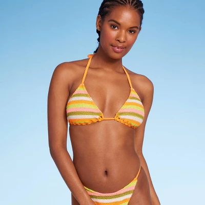Women's Crochet Triangle Bikini Top - Wild Fable™ Orange Multi Striped 7 Women's Crochet Triangle Bikini Top - Wild Fable™ Orange Multi Striped - Image 5