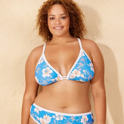 Women's Contrast Binding Triangle Bikini Top - Wild Fable™ Blue Floral Print 8 Women's Contrast Binding Triangle Bikini Top - Wild Fable™ Blue Floral Print - Image 6