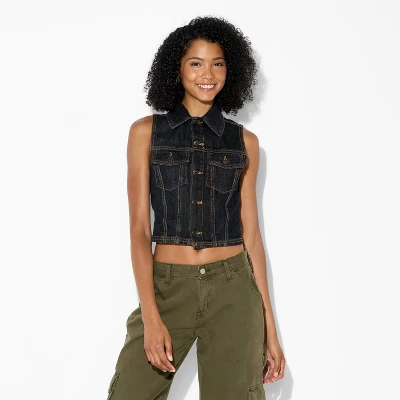 Women's Sleeveless Cropped Denim Trucker Vest - Wild Fable™ 3 Women's Sleeveless Cropped Denim Trucker Vest - Wild Fable™