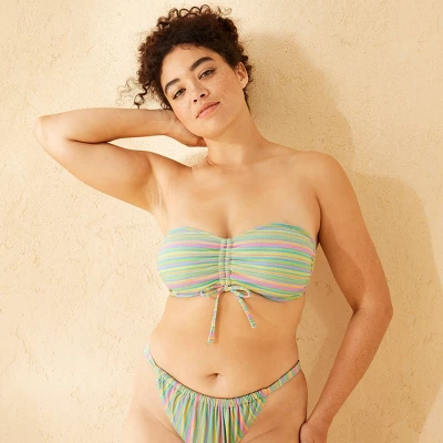 Women's Striped Sparkle Low Coverage Bandeau Bikini Top - Wild Fable™ Green 5 Women's Striped Sparkle Low Coverage Bandeau Bikini Top - Wild Fable™ Green - Image 3