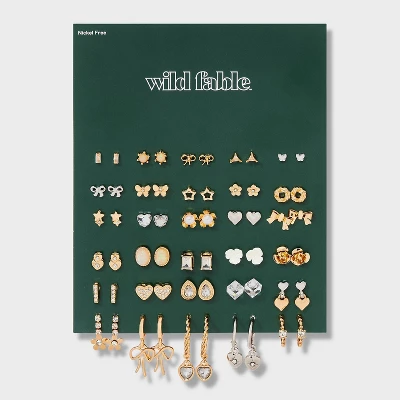Flower Bow And Heart Earring Set 30pc - Wild Fable™ Gold 3 Flower Bow And Heart Earring Set 30pc - Wild Fable™ Gold