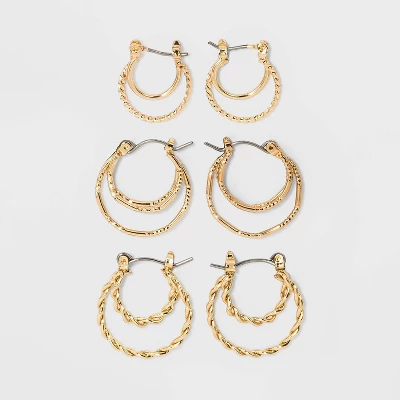 Click Top Faux Duo Hoop Earring Set 3pc - Wild Fable™ 4 Click Top Faux Duo Hoop Earring Set 3pc - Wild Fable™ - Image 2