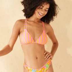 Women's Reversible Contrast Binding Triangle Bikini Top - Wild Fable™ Green Floral Print/Pink Striped -Wild Fable Store GUEST 601d5d98 7182 4ea7 b0d9 f4e5bfb136a0