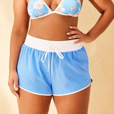 Women's Mid-Rise Drawstring Board Shorts - Wild Fable™ Blue/White 5 Women's Mid-Rise Drawstring Board Shorts - Wild Fable™ Blue/White - Image 3