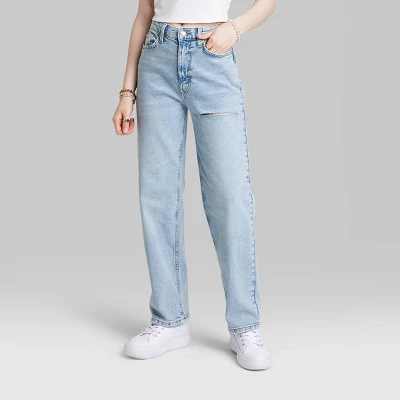 Women's High-Rise 90's Relaxed Slashed Straight Jeans - Wild Fable™ Light Wash 3 Women's High-Rise 90's Relaxed Slashed Straight Jeans - Wild Fable™ Light Wash