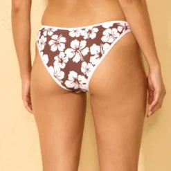 Women's Contrast Binding Low-Rise High Leg Cheeky Bikini Bottom - Wild Fable™ Brown/White Floral Print