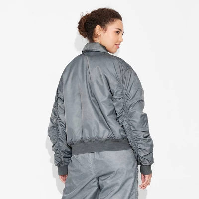 Women's Washed Nylon Bomber Jacket - Wild Fable™ Teal Blue 4 Women's Washed Nylon Bomber Jacket - Wild Fable™ Teal Blue - Image 2