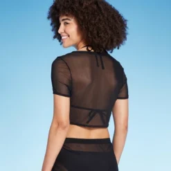 Women's Mesh Drawstring Ruched Cover Up Top - Wild Fable™