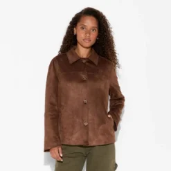 Women's Pointed Collar Faux Suede Chore Coat - Wild Fable™ Brown