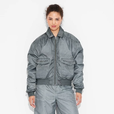 Women's Washed Nylon Bomber Jacket - Wild Fable™ Teal Blue 3 Women's Washed Nylon Bomber Jacket - Wild Fable™ Teal Blue