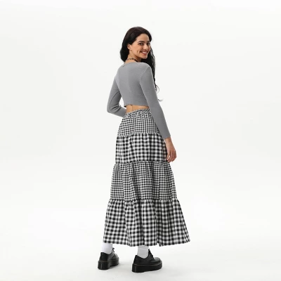 Women's Elastic Waistband Maxi Skirt - Wild Fable™ Black Gingham 5 Women's Elastic Waistband Maxi Skirt - Wild Fable™ Black Gingham - Image 3