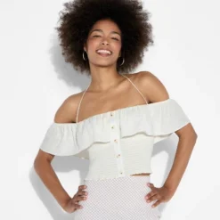 Women's Smocked Ruffle Sleeve Open-Neck Halter Top - Wild Fable™ Off-White 9 Women's Smocked Ruffle Sleeve Open-Neck Halter Top - Wild Fable™ Off-White -Wild Fable Store GUEST 9361de12 2425 4fa5 823a 422ace2e9f6d