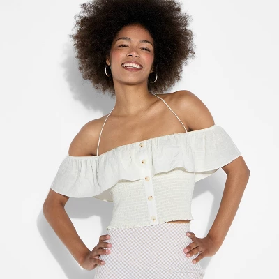 Women's Smocked Ruffle Sleeve Open-Neck Halter Top - Wild Fable™ Off-White 6 Women's Smocked Ruffle Sleeve Open-Neck Halter Top - Wild Fable™ Off-White - Image 4