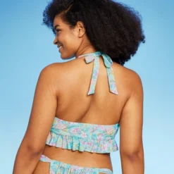 Women's Ruffle Tie-Front Halter Bikini Top - Wild Fable™ Green Floral Print 11 Women's Ruffle Tie-Front Halter Bikini Top - Wild Fable™ Green Floral Print -Wild Fable Store GUEST 94e7e40f fc63 4e5c a885 b2533b3154f8