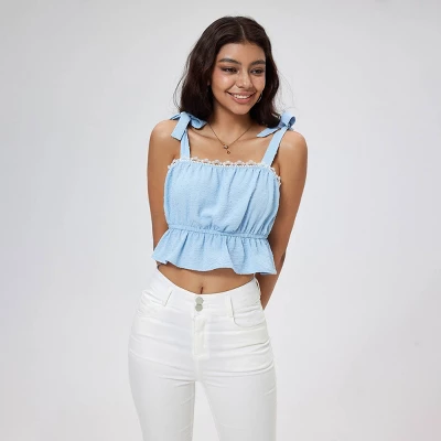 Women's Lace Trim Cropped Cami Top - Wild Fable™ Light Blue 4 Women's Lace Trim Cropped Cami Top - Wild Fable™ Light Blue - Image 2