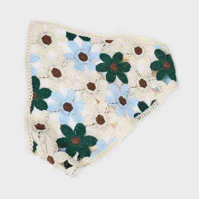 Knitted Flowers Headscarf - Wild Fable™ Ivory/Blue/Brown/Green: Floral Polyester Scarf For Fashion 4 Knitted Flowers Headscarf - Wild Fable™ Ivory/Blue/Brown/Green: Floral Polyester Scarf For Fashion - Image 2