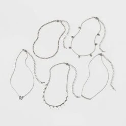 Butterfly Choker Necklace Set 5pc - Wild Fable™ Silver: Brass Lobster Claw Clasp, 12" Length