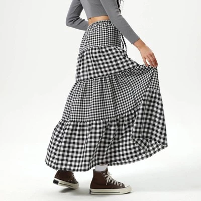 Women's Elastic Waistband Maxi Skirt - Wild Fable™ Black Gingham 3 Women's Elastic Waistband Maxi Skirt - Wild Fable™ Black Gingham