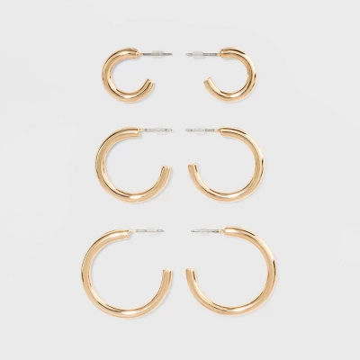 Open Graduated Size Hoop Earring Set 3ct - Wild Fable™ Gold: Nickel-Free Metal, Post Closure 4 Open Graduated Size Hoop Earring Set 3ct - Wild Fable™ Gold: Nickel-Free Metal, Post Closure - Image 2