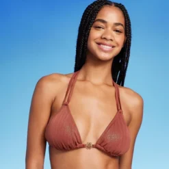 Women's Flower Charm Lurex Plisse Textured Triangle Bikini Top - Wild Fable™ -Wild Fable Store GUEST c9f477f9 dc0e 418c bf1b 4b6b66b113ba