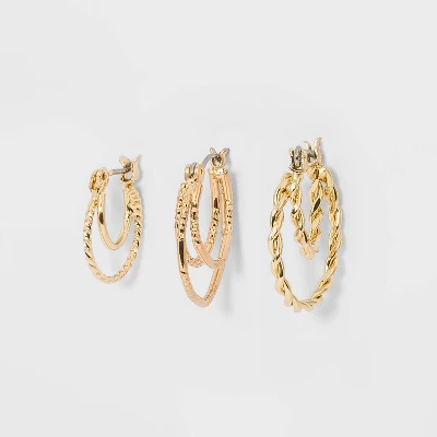 Click Top Faux Duo Hoop Earring Set 3pc - Wild Fable™ 3 Click Top Faux Duo Hoop Earring Set 3pc - Wild Fable™