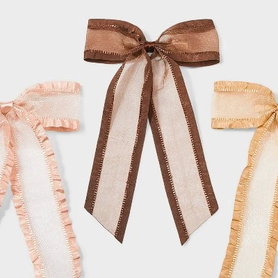 Organza Bow Pelican Hair Clip Set 3pc - Wild Fable™ Brown/Cream 4 Organza Bow Pelican Hair Clip Set 3pc - Wild Fable™ Brown/Cream - Image 2