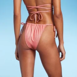 Women's Side-Tie Adjustable High Leg Bikini Bottom - Wild Fable™ Pink Lurex