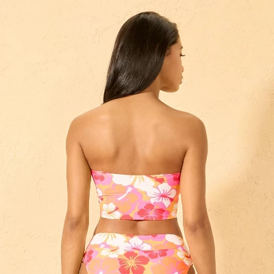 Women's Hibiscus Print Bandeau Cropped Tankini Top - Wild Fable™ Orange 3 Women's Hibiscus Print Bandeau Cropped Tankini Top - Wild Fable™ Orange