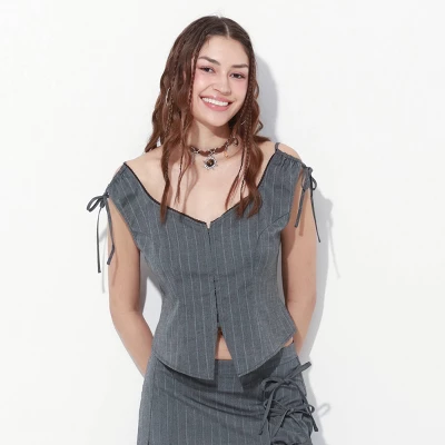 Women's Button-Down Shirt - Wild Fable™ Gray Striped 5 Women's Button-Down Shirt - Wild Fable™ Gray Striped - Image 3