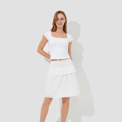 Women's Convertible Smocked Babydoll Top - Wild Fable™ White 4 Women's Convertible Smocked Babydoll Top - Wild Fable™ White - Image 2