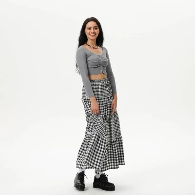 Women's Elastic Waistband Maxi Skirt - Wild Fable™ Black Gingham 6 Women's Elastic Waistband Maxi Skirt - Wild Fable™ Black Gingham - Image 4