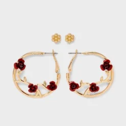 Flower Rose Vine Hoop Earring Set 2pc - Wild Fable™ Gold/Red -Wild Fable Store GUEST eaf122a2 2584 4f5c 8b92 3ba8e9614b10