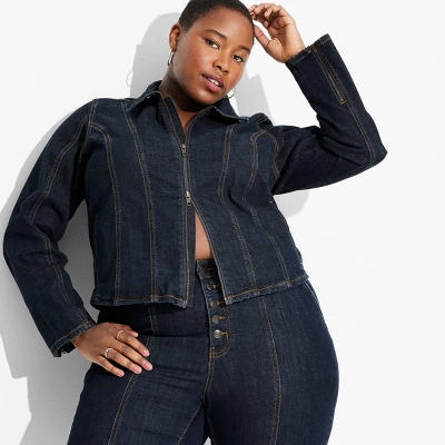 Women's Seamed Denim Moto Jacket - Wild Fable™ Dark Wash 6 Women's Seamed Denim Moto Jacket - Wild Fable™ Dark Wash - Image 4