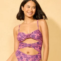 Women's Paisley Print Knotted Front Extra High Leg Extra Cheeky One Piece Swimsuit - Wild Fable™ Pink/Purple -Wild Fable Store GUEST fa4f8913 4923 459f 975c 2b1c49043b80